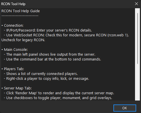 RCON Tool Help Window